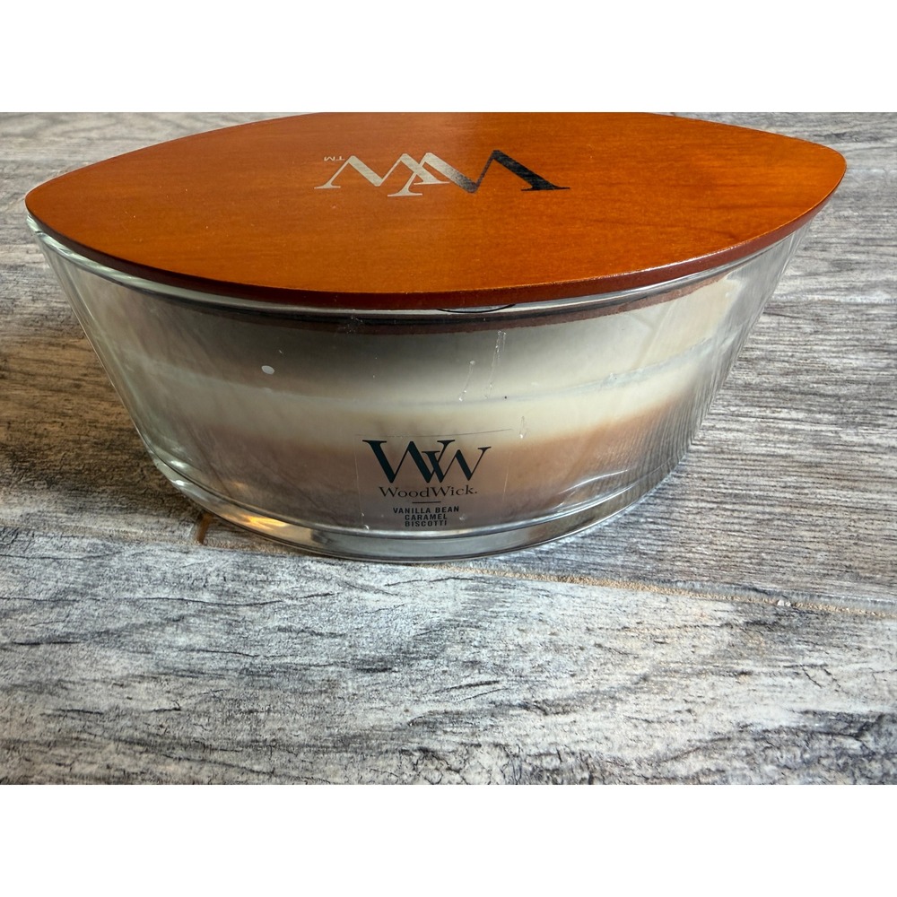 WoodWick Ellipse Cafe Sweets Trilogy Candle Vanilla Bean Caramel Biscotti 16 oz